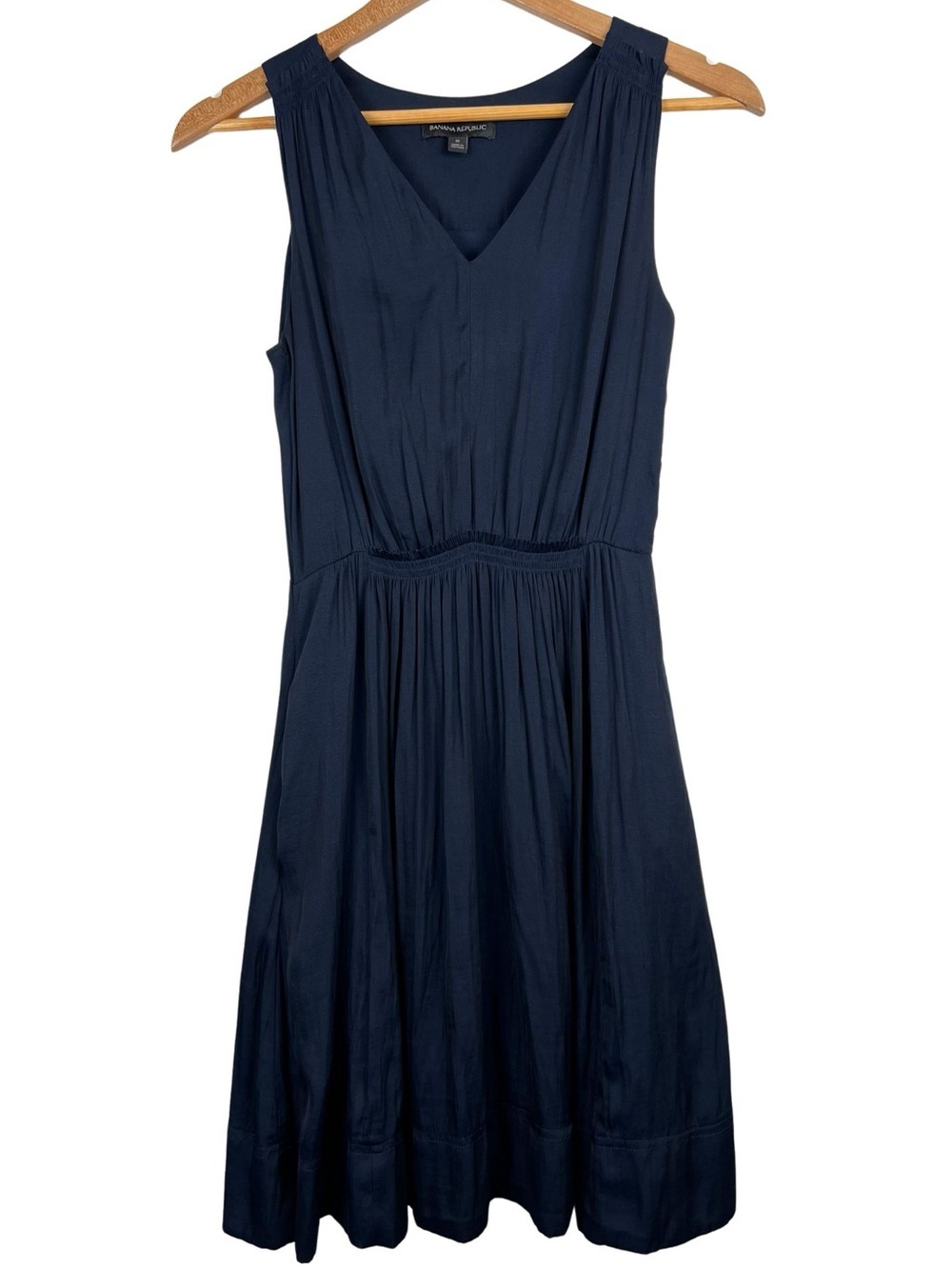 Banana Republic Navy Blue Fit & Flare Dress Women 0 Sleeveless V Neck A Line